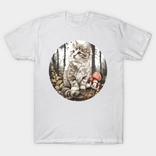 Vintage Cute mushroom Cat Floral Garden Kitten Mom of Cats T-Shirt